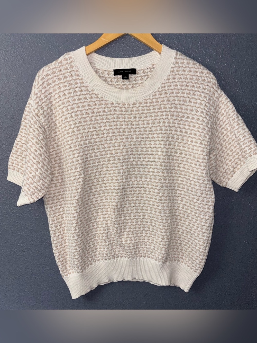 Ann Taylor Cream & Beige Short Sleeve Knit Sweater